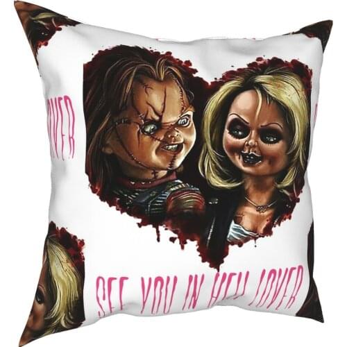 Chucky X Tiff Pillowcase Printed Polyester Cushion Cover Decorative Horror Doll Pillow Case Cover Seater Square 40*40cm
