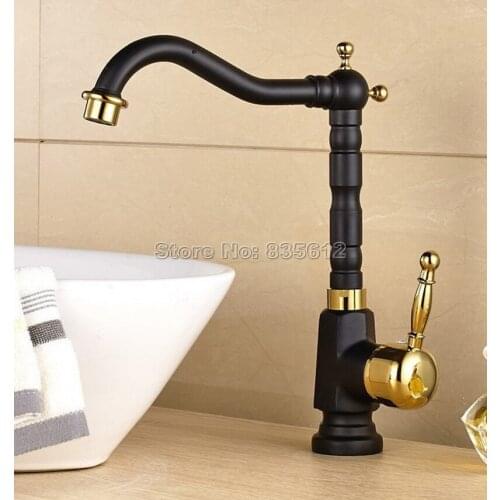 Black Gold Basin Faucet Sink Faucet Cold And Hot Bathroom Mixer Taps 360 Degree Swivel Spout Kitchen Sink Mixer Tap tnf807