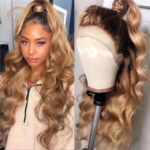 Ombre Lace Frontal Wigs Honey Blonde Wavy 13X4 Lace Front Wig Full Density Colored Human Hair Wigs With Baby Hair Closure Wigs