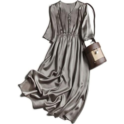 Elegant Charming Heavy Satin Silk Mulberry Silk Vintage Court Element Dress