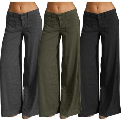 Elegant Solid Trousers Womens Wide Leg Pants ZANZEA 2021 Spring Casual Button Zipper Long Pantalon Palazzo Plus Size Turnip 5XL