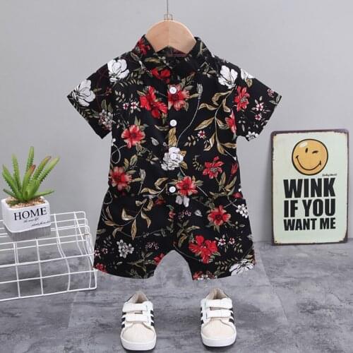 Kid Boys Summer Clothes Sets Short Sleeve T-Shirt Tops+Shorts Boys Floral Ins Printed Casual Outfit Style Beachwear JYF
