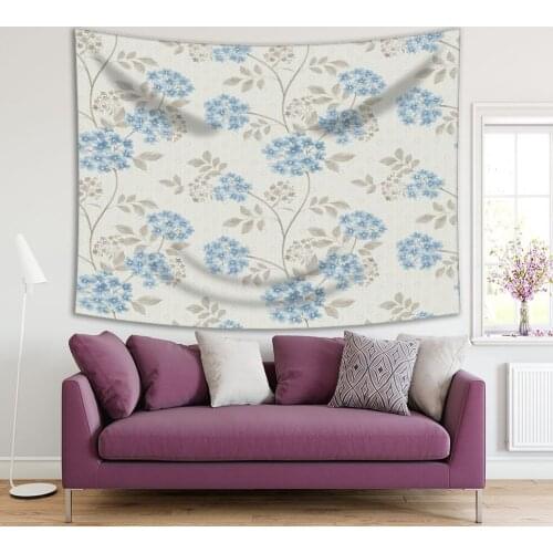 Tapestry Flowers Blooms in Summer Garden Nature Theme Classic Floral Pattern in Soft Colors Artwork Blue Beige