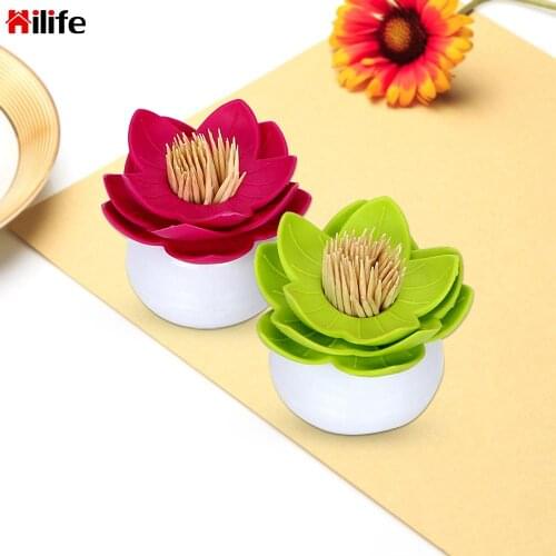 Cotton Bud Holder Case Table Decoration Storage Box Organizer Cotton Swab Box Lotus Toothpicks Holder with Toothpicks