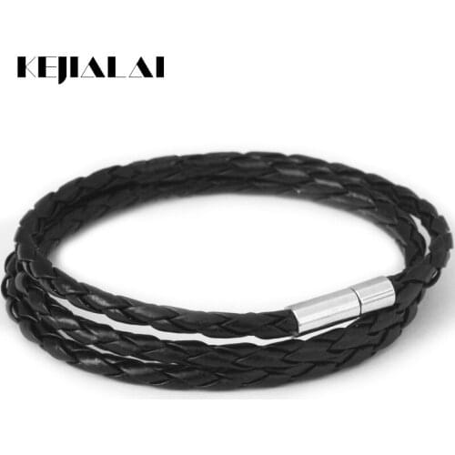 Kejialai DIY Punk Leather Rope Bracelet Women Rope Chain Weaven Multi Purpose Double Braided Bracelet Leather Necklace KJL088-2