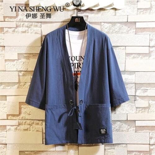 Kimono Japanese Men Cardigan Japan Harajuku Style Short Shirt Yukata Breathable Costumes Summer Loose Thin Top Outfit Plus Size