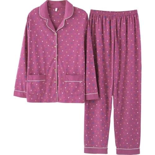 2020 Lounge Wear Pijamas Women Cotton Spring Two-piece Set Long Sleeve Cardigan Winter Homewear Plus Size M-4XL Pajamas Lapel