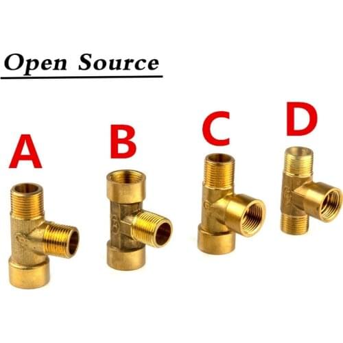 Brass Pipe Fitting Male Thread / Female Thread 1/8" 1/4" 3/8" 1/2" BSP Tee Type Copper Fittings Water Oil Gas Adapter