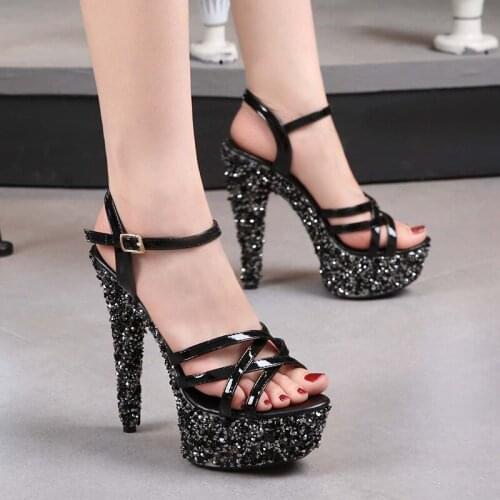 LEOPARD LAND Model High Heels Stiletto Sexy Black Waterproof Platform 13CM15cm Hate Sky High Sandals Female Summer LFD