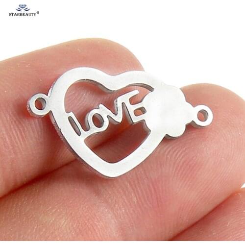 LOVE Heart Double Rings Connector Stainless Steel Jewelry Accessories Bracelet Keychain Body Jewelry Findings Ear Piercing Parts