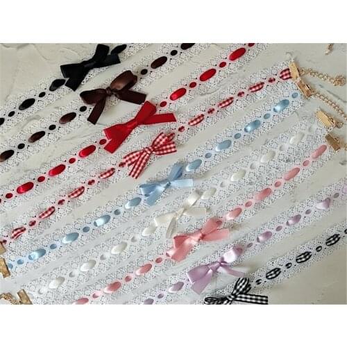 Sweet Lolita Lace Bownot Choker Harajuku Cute Ribbon Chain Women Girl Necklace B1518