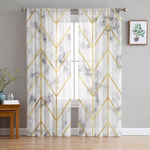 Marble Geometric Sheer Curtains Window Tulle Curtains For Living Room Bedroom For Kitchen Veiling Curtains Decoration