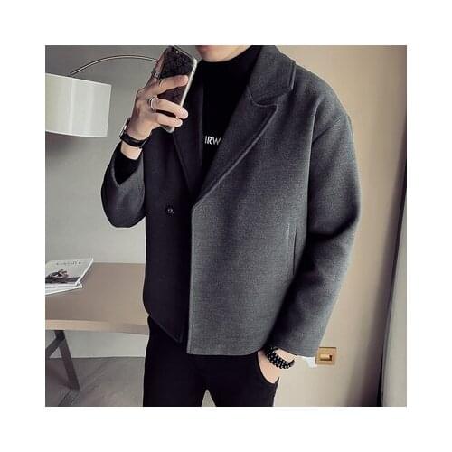 Mens woolen coat autumn and winter Korean fashion casual woolen coat Slim handsome student short trench coat male