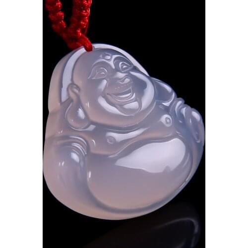Natural Chalcedony Maitreya Buddha Pendant Necklace Hand-carved agate Lucky Amulet Jade for Men and Women Luck Gifts