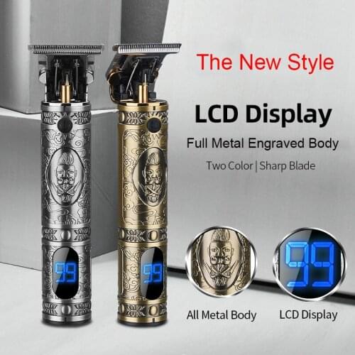 New Hot-Selling Retro Oil-Head Hair Clipper T9 Upgrade LCD Rechargeable Engraving Push White Hair Clipper