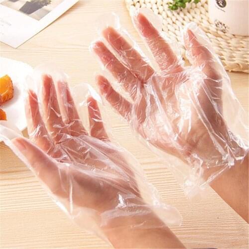 100pcs Disposable Gloves One-off Plastic Gloves Restaurant BBQ Transparent Eco-friendly PE Gloves Kitchen Garden Accessories