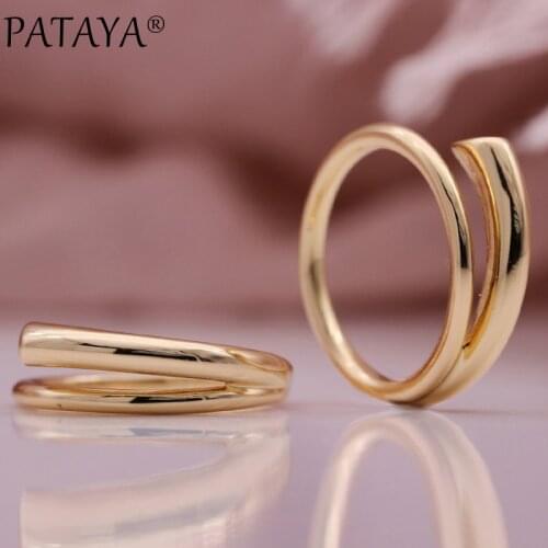 PATAYA New Arrivals Trend 585 Rose Gold Women Unusual Rings Glossy Unique Ring Party Daily Wedding Creative Fine Fashion Jewelry