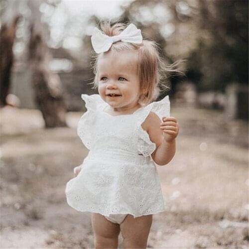 Hot Sale Baby Girls Ruffle Romper Dress, Sleeveless Lace Solid Color Summer Tutu Bodysuit+Bowknot Headband 0-24Months