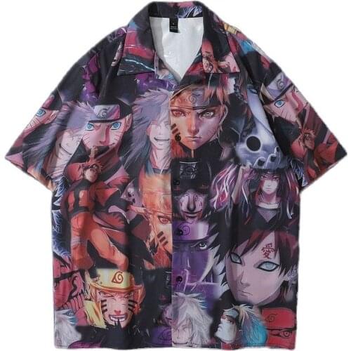 Summer Japan Style Manga Graphic Printed Anime Harajuku Shirt Men Hip Hop Short Sleeve Casual Loose Vintage Clothes For Teens
