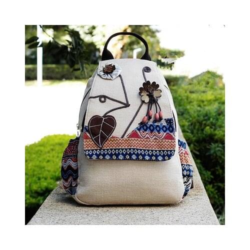 New Coming national women string appliques cover backpacks!Hot bohemian prints lady casual backrack All-match lady hasp backruck
