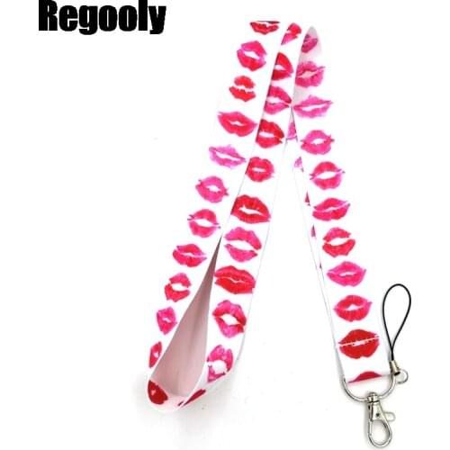 Kiss Lips sexy women Neck Strap Lanyards ID badge card holder keychain Mobile Phone Strap Gift Ribbon webbing necklace