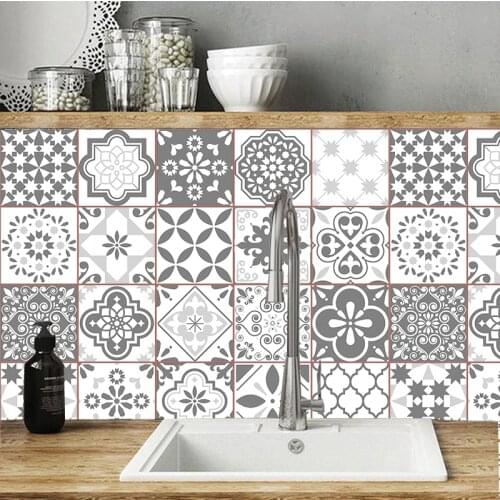 Grey Style Floor Tiles Diagonal Wall Stickers Wall Decals Custom Mural Tile Vinyl Vintage Europe Bathroom Kitchen Waist Line Art