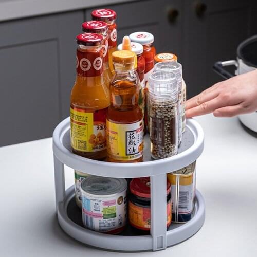 Rotation Tray Cabinet Desktop Organizer Storage Fruit Condiment Rack Double Layer Turntable Holder for Kitchen