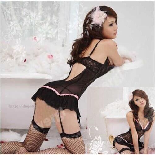 Hot-Sale Night Skirt Women Satin Robe Lingerie Sexy Lace Lingerie Nightdress Pajamas Sleepwear Nightgown