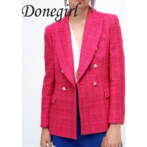 2021 New Spring Autumn Women Fashion Solid Color Casual Tweed Blazer Vintage Office Jacket Double Breasted Tops Coat Female ZA