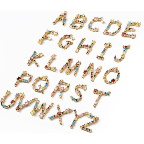 1PCS English letters color pendant Findings zircon Gold Plated Charms For Jewelry Making Supplies DIY Earrings Brass accessories