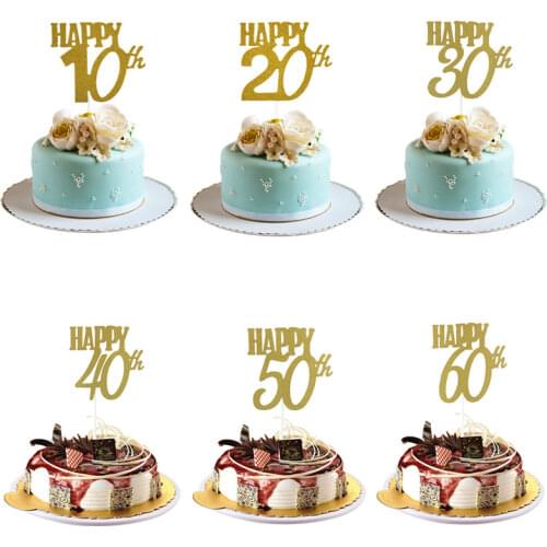 1Pcs Gold Happy 30th Birthday Cake Topper Happy 40/50/60th Paper Birthday Cake Decorating Supplies Birthday Party Supplies