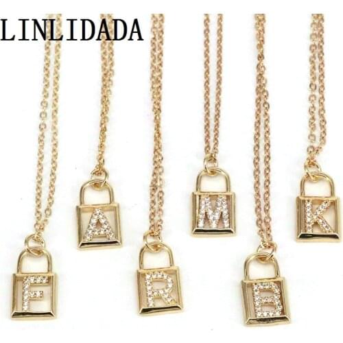 10Pcs, Lock Letters Cubic Zircon Charm Pendant A-Z English Initial Alphabet Pendants Jewelry Gift