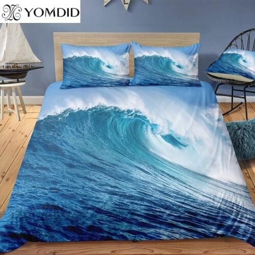 2/3PCS Bedding Set Wave Scenery Pattern Duvet Cover Set 3D Reactive Printing Bedclothes With Pillowcase Home Bedroom Decoration