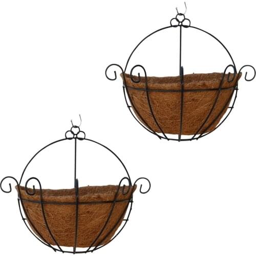 2pcs Black Iron Wall Mount Hanging Coconut Pot Holder Half Round Basket 10'' Garden Supplies
