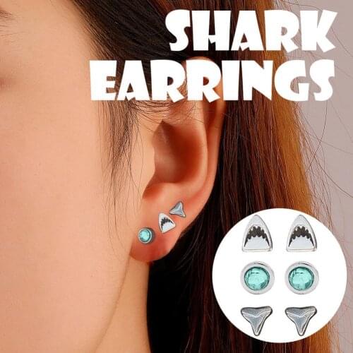 3Pcs/Set Ear Stud Mini Unique Creative Shark Rhinestone Alloy Stud Earrings for Holiday Party Club Travel Multi Styles 2021