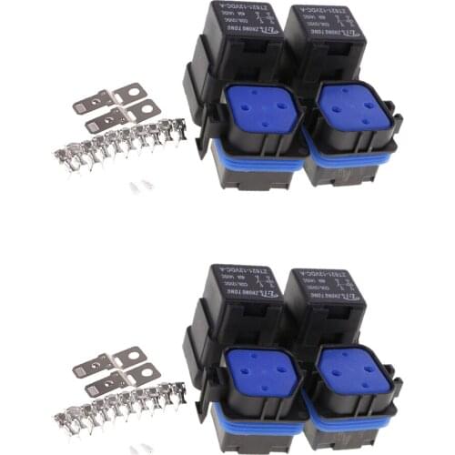 4 Set of 12V 4 Pin 40Amp Automotive Relay with Mounting Base with Terminals