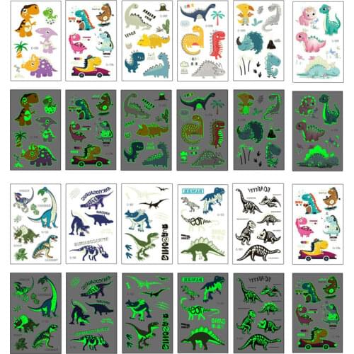 5pcs/batch Luminous Tattoo Face Temporary Color Car Mermaid Dinosaur Tattoo Children Cute Tattoo Stickers Children Body Tattoos