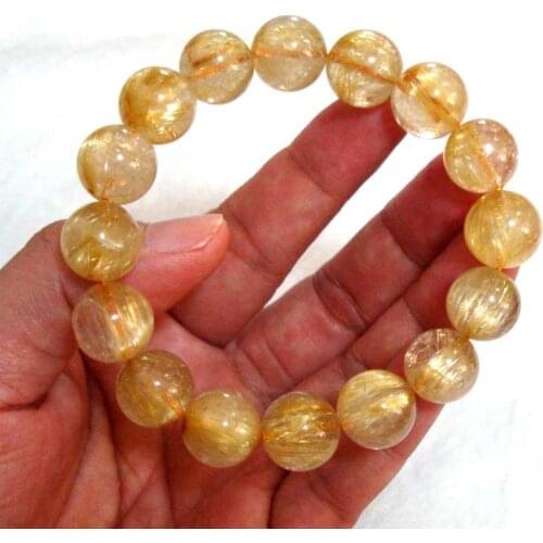 Free Shipping Natural Golden Rutilated Quartz 13mm~14mm Round Beads Bracelet Women Jewelry Accessories Weddings Parties Gift