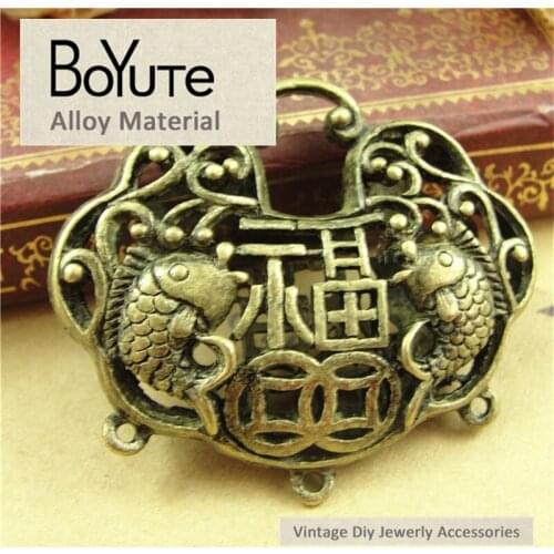 BoYuTe (5 Pieces/Lot) 44*38MM Zinc Alloy Materials Antique Bronze Plated Lucky Lock Pendants for Jewelry Accessories Making