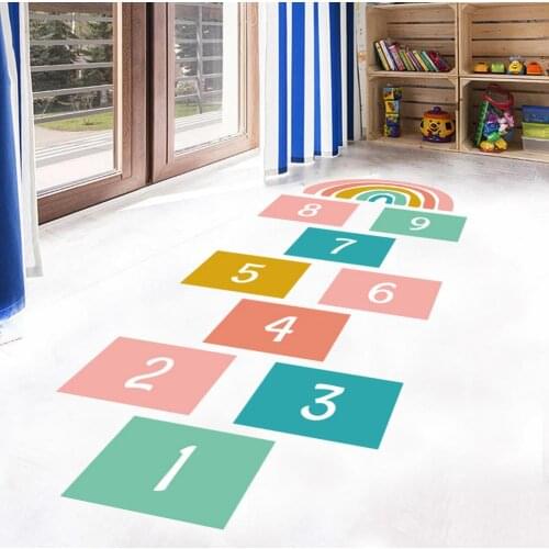 1-9 Digital Grid Floor Stickers Childrens Hopscotch Game Creative Cartoon Wall Stickers Living Room Floor Decoration Sticker