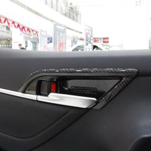 4PCS Door Inner Handle Decorative Cover for Toyota Camry 2017 2018 8th Carbon Fibre Interior Trims Car Accessories