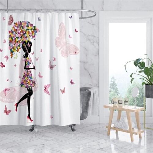 Bathtub Shower Decoration Curtains Sweet Lovers Ballet Girl Printing Waterproof Fabric Cloth Bathroom Curtain With Hanging Rings