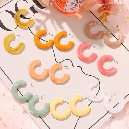 FNIO 2021 New Korea Colorful Acrylic Geometric C-shaped Hoop Earrings Retro For Women Girls Party Travel Jewelry Gifts