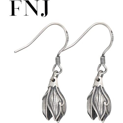 FNJ Flower Earrings 925 Silver Original Pure S925 Sterling Silver Drop Earring for Women Jewelry