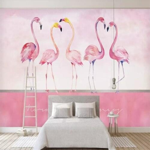 Nordic style pink flamingo background professional making murals, wallpaper wholesale, custom poster photo wall