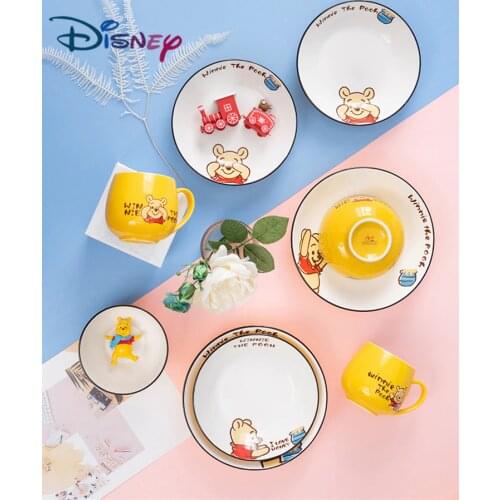 Disney Winnie The Pooh Ceramic Bowl Household Cartoon Rice Bowl Plate Dish Noodle Tableware Creative Saucer Christmas Gift