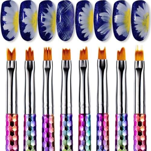 Design Wood Handle Easy to Outline Manicure UV Gel Flower Drawing Pen Acrylic Nail Art Brush Nail Painting Brush Set