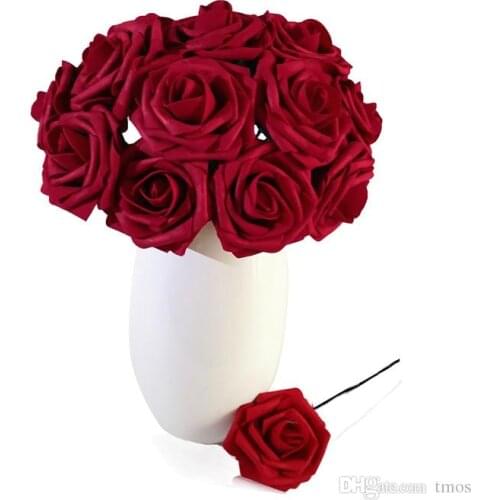 Hot Selling Colorful Foam Artificial Rose Flowers w/Stem, DIY Wedding Bouquets Corsage Wrist Flower Headpiece Centerpieces Home