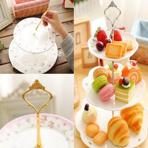 LINSBAYWU 1 Sets 2 or 3 Tier Cake Plate Stand Handle Crown Fitting Metal Wedding Party Silver/Golden (Plates Not Included)
