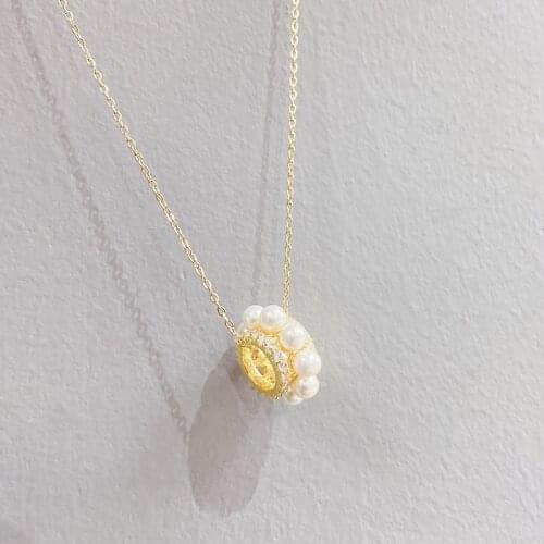 BOTU 2021 Fashionable Circle Zircon Pearl Necklace Summer Gold Light Luxury Round Shape Pendant Necklace for Women